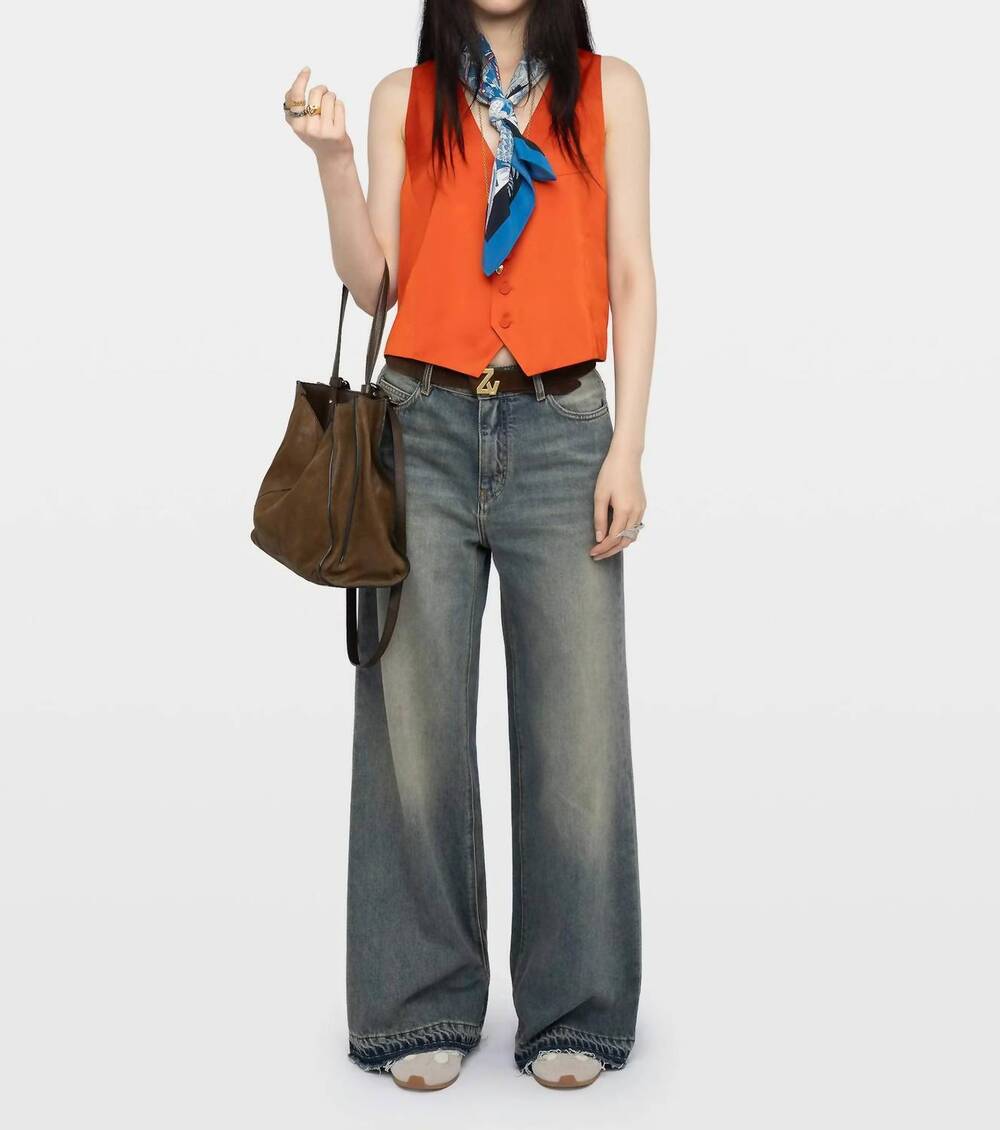 NEW ZADIG & VOLTAIRE emaux satin top in tangerine